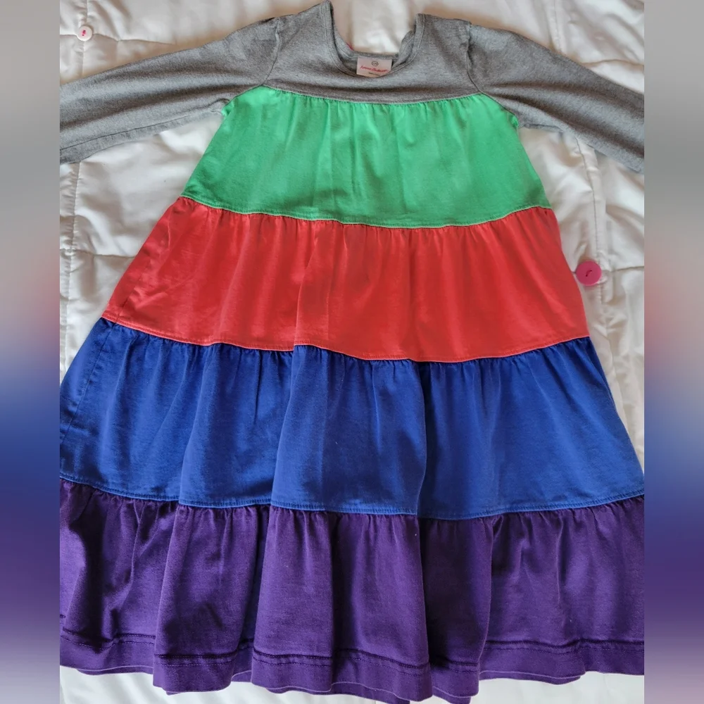 Hanna Andersson gray purple multi color block dress size 110 5 5t - Picture 2 of 2